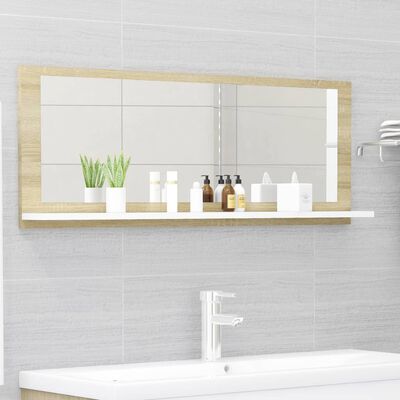 vidaXL Vonios kambario veidrodis, baltas ir ąžuolo, 100x10,5x37cm, MDP