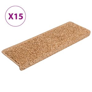vidaXL Laiptų kilimėliai, 15 vnt., 65x21x4 cm, smėlio spalvos, stačiakampiai kra&scaron;tai