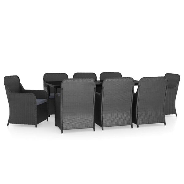 vidaXL Sodo komplektas su pagalvėlėmis, 9 dalių, juodas