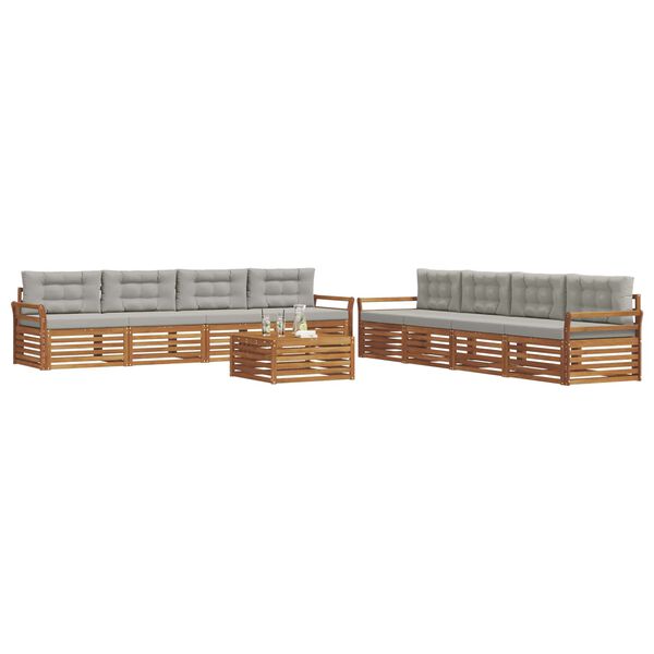 vidaXL Lauko sofos komplektas 9 pcs Natūrali ir &scaron;viesiai pilka