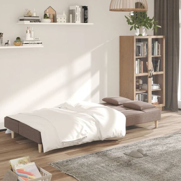 vidaXL Dvivietė sofa-lova su dvejomis pagalvėmis, taupe, audinys