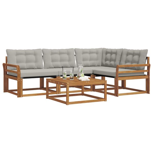 vidaXL Lauko sofos komplektas 5 pcs Natūrali ir &scaron;viesiai pilka