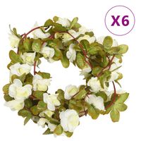 vidaXL Dirbtinių gėlių girliandos, 6vnt., baltos spalvos, 250cm