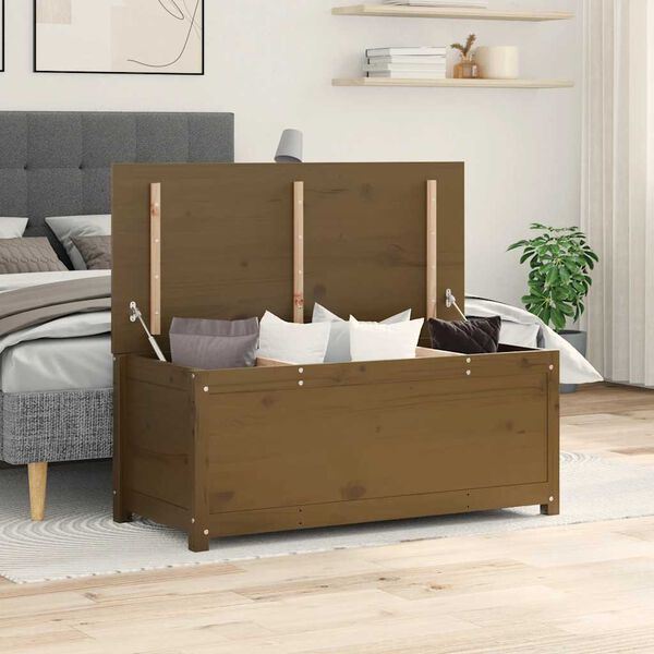 vidaXL Daiktadėžė, medaus ruda, 110x50x45,5cm, pu&scaron;ies medienos masyvas