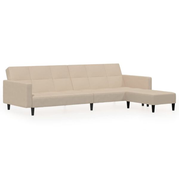 vidaXL Dvivietė sofa-lova su taburete, kreminė, mikropluo&scaron;to audinys
