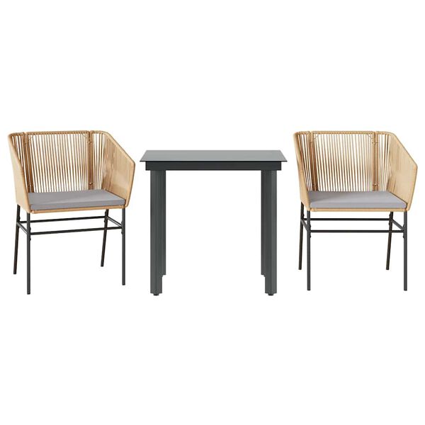 vidaXL Sodo komplektas, 3 dalių, rudas, poliratanas ir stiklas