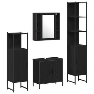 vidaXL Vonios baldų rinkinys su lentyna 4 pcs Juoda Apdirbta mediena