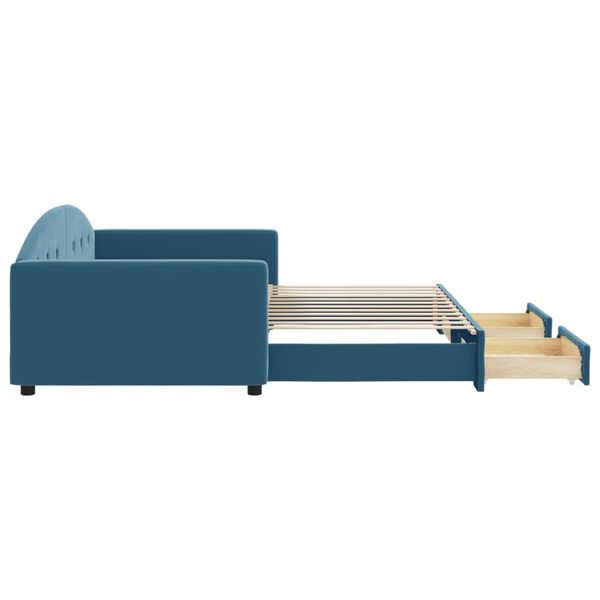 vidaXL I&scaron;traukiama lova su stalčiais, mėlyna, 100x200cm, aksomas