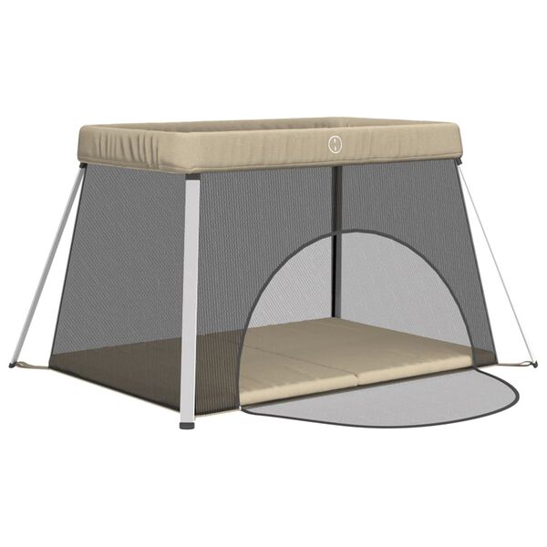 vidaXL Kūdikio maniežas su čiužiniu, taupe spalvos, lininis audinys