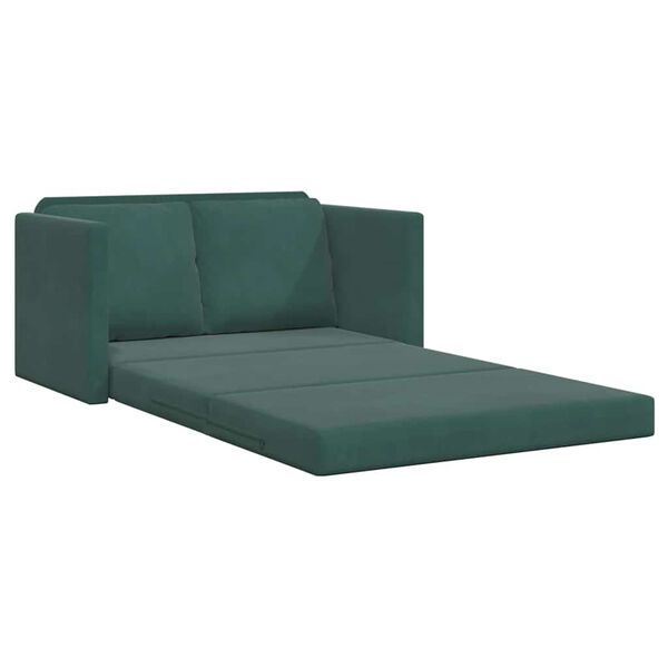 vidaXL Grindų sofa-lova, 2-1, tamsiai žalia, 122x204x55cm, aksomas