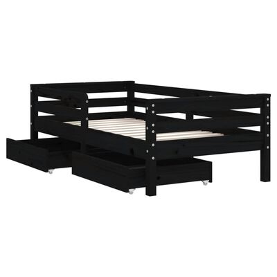 vidaXL Vaikiškos lovos rėmas su stalčiais, juodas, 70x140cm, pušis