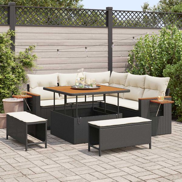 vidaXL Sodo Sofų Rinkinys su pagalve 8 pcs Juoda ir kreminė