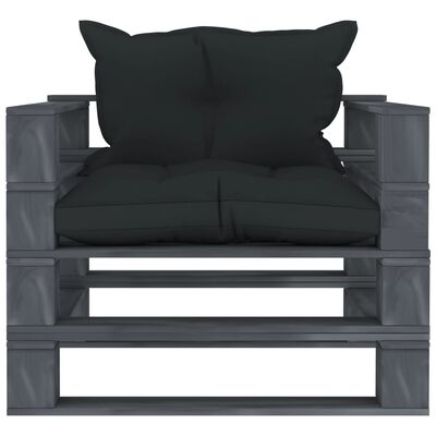vidaXL Sodo sofa iš palečių su antracito spalvos pagalvėmis, mediena