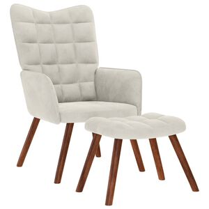 vidaXL Poilsio krėslas su taburete, kreminės spalvos, aksominis