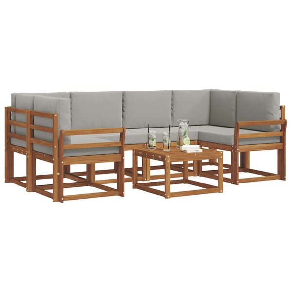 vidaXL Lauko sofos komplektas 7 pcs Natūrali ir &scaron;viesiai pilka