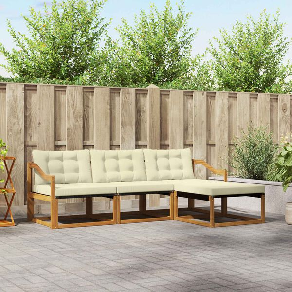 vidaXL Lauko sofos komplektas su pagalve 4 pcs Natūralus ir grietinėlė