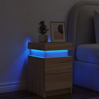 vidaXL Naktinė spintelė su LED lemputėmis, ąžuolo spalvos, 35x39x55cm