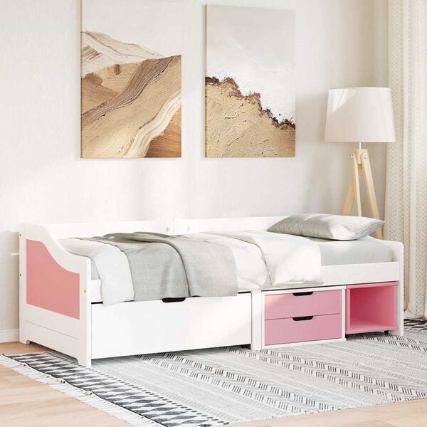 vidaXL Lova su 3 stalčiais be čiužinio IRUN, balta/rožinė, 90x200cm