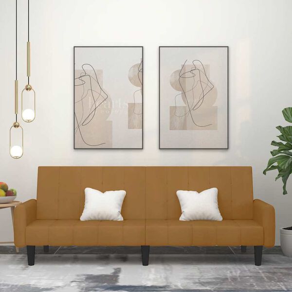 vidaXL Dvivietė sofa-lova, rudos spalvos, aksomas