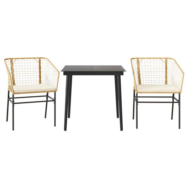 vidaXL Sodo komplektas, 3 dalių, rudas, poliratanas ir stiklas