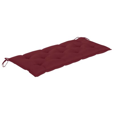 vidaXL Supamas suoliukas su vyno raudona pagalvėle, 120cm, tikmedis