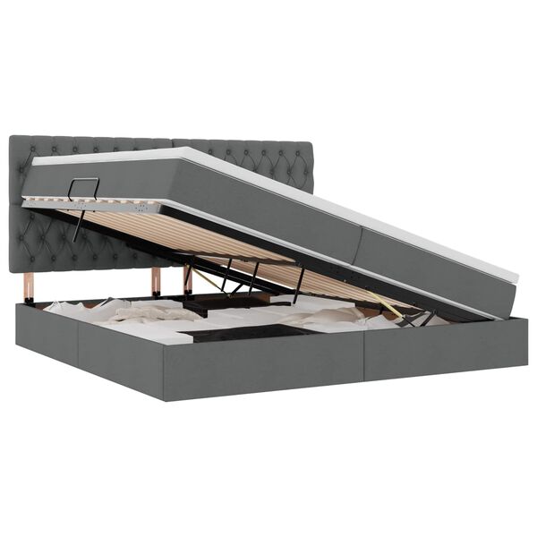 vidaXL Lova su daiktų laikymo vieta ir LED Tamsiai pilka 200 x 200 cm