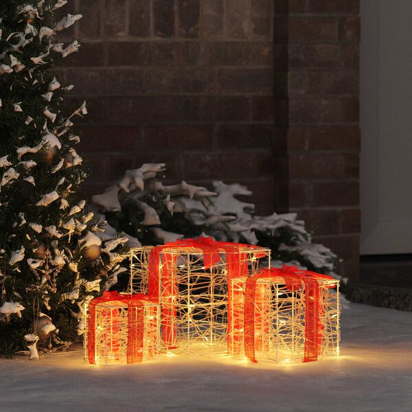 vidaXL Dovanų Dėžė su 60 LED 3 pcs &Scaron;ilta balta 20 x 20 x 20 cm Akrilas