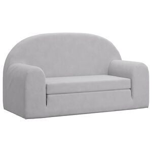 vidaXL Vaikiška dvivietė sofa-lova, šviesiai pilka, minkštas pliušas