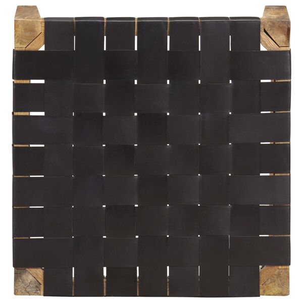 vidaXL Taburetė, juodos spalvos, tikra oda ir mango medienos masyvas