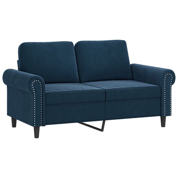 vidaXL Dvivietė sofa su pagalvėmis, mėlynos spalvos, 120cm, aksomas