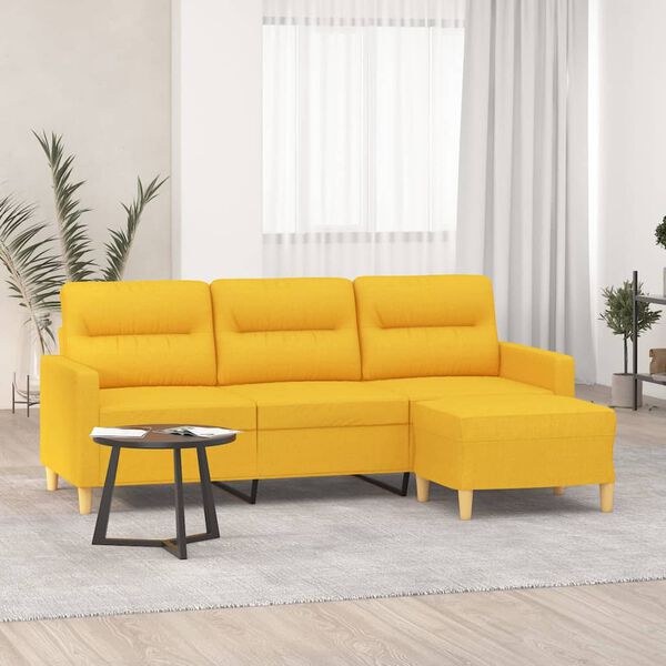 vidaXL Trivietė sofa su pakoja, &scaron;viesiai geltona, 180cm, audinys