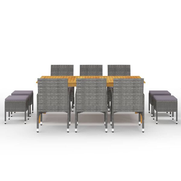 vidaXL Sodo valgomojo baldų komplektas, 11 dalių, pilkos spalvos