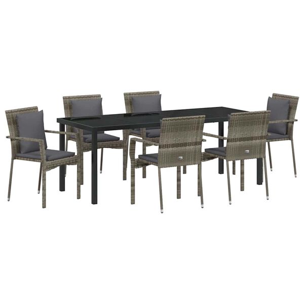 vidaXL Sodo valgomojo komplektas su pagalve 7 pcs Pilka poliratanas