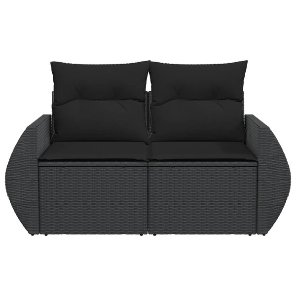 vidaXL Sodo sofa su pagalvėlėmis, dvivietė, juoda, polirotangas