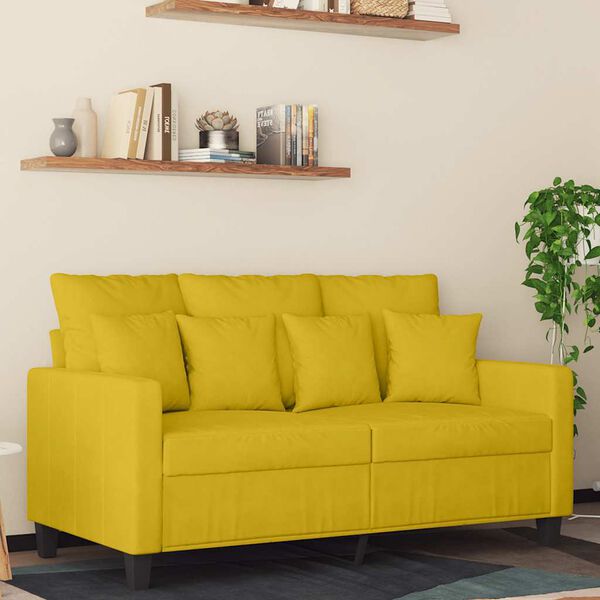 vidaXL Dvivietė sofa, geltonos spalvos, 120cm, aksomas