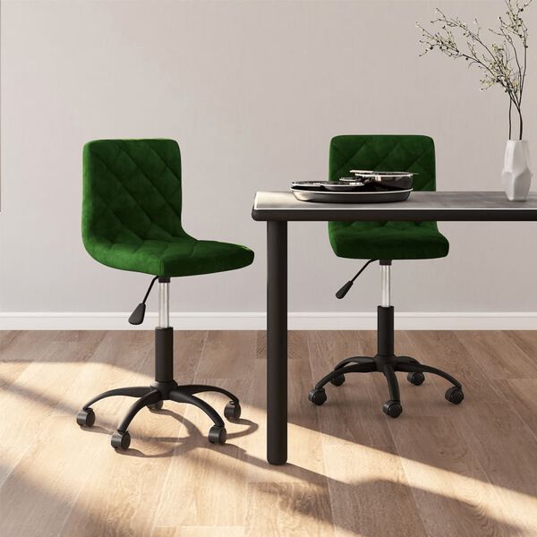 vidaXL Pasukamos valgomojo kėdės, 2vnt., tamsiai žalios, aksomas