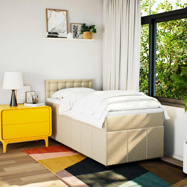 vidaXL Lova su spyruoklėmis ir čiužiniu, kreminė, 90x200 cm, audinys