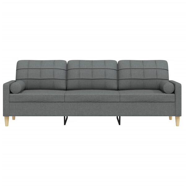 vidaXL Trivietė sofa su pagalvėlėmis, tamsiai pilka, 210cm, audinys