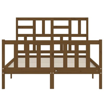 vidaXL Lovos rėmas su galvūgaliu, rudas, mediena, mažas dvivietis