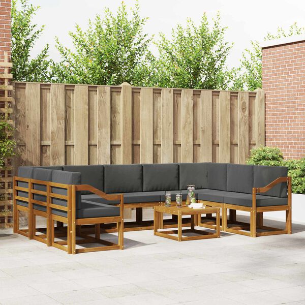 vidaXL Lauko sofos komplektas 10 pcs Natūralus ir antracitas