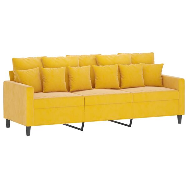 vidaXL Trivietė sofa su pakoja, &scaron;viesiai geltona, 180cm, aksomas