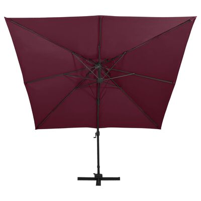 vidaXL Gembinis skėtis su dvigubu viršumi, tamsiai raudonas, 300x300cm