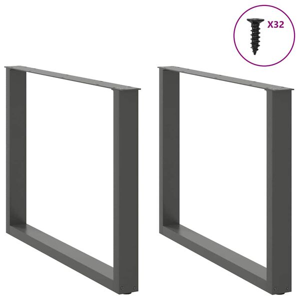 vidaXL Valgomojo stalo kojos, U formos, 2 vnt., antracito spalvos, 100x(72-73) cm, plienas