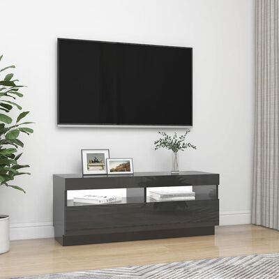 vidaXL TV spintelė su LED apšvietimu, pilka, 100x35x40cm, blizgi