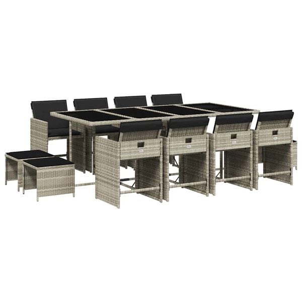 vidaXL Sodo komplektas su pagalvėlėmis, 13 dalių, pilkas, poliratanas