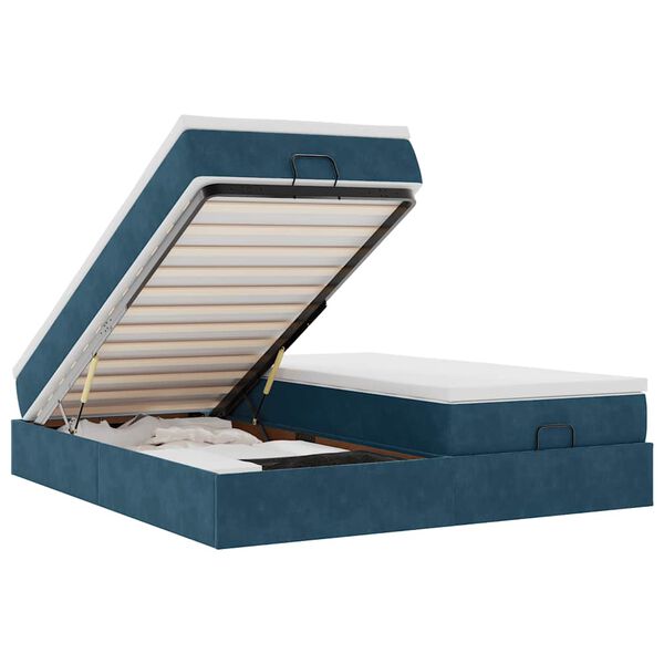 vidaXL Osmanų lovos rėmas su čiužiniais, mėlynas, 200x200cm, aksomas