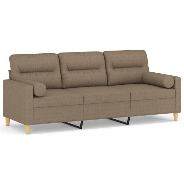 vidaXL Trivietė sofa su pagalvėmis, taupe, 180cm, audinys