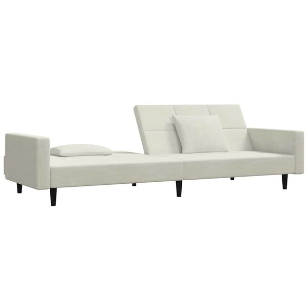 vidaXL Dvivietė sofa-lova su dvejomis pagalvėmis, kreminė, aksomas