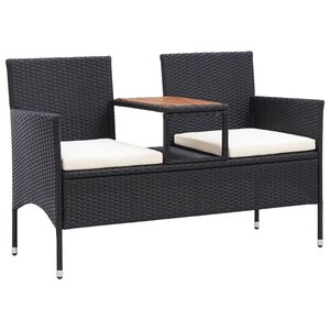 vidaXL Dvivietis suoliukas su staliuku, juodas, 143cm, poliratanas