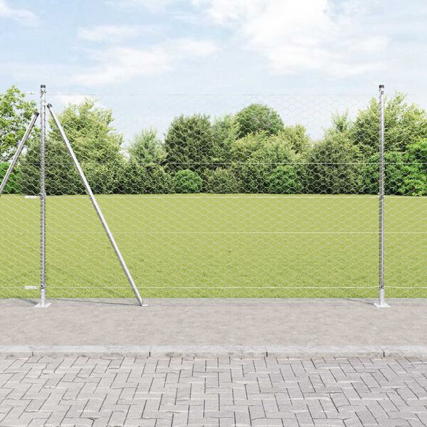 vidaXL Tvora su stulpais Sidabro 1.5 x 25 m PVC dengtas plienas